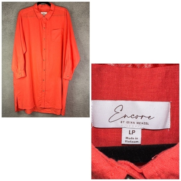 Encore by Idina Menzel Dress Womens Large Petite Coral Regular Relaxed Linen - Picture 9 of 12